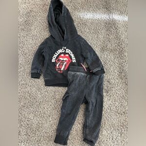 Rolling Stones Band Baby Toddler Black Hoodie and Pants Set Sweatsuit